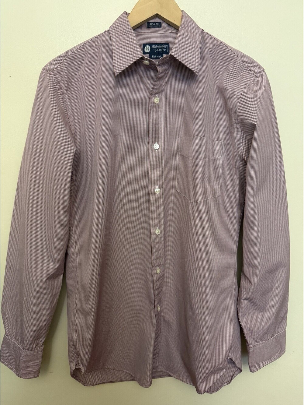 Vintage J.Crew Haberdashery 80’s 2-ply White Red Micro Check Shirt Size Small